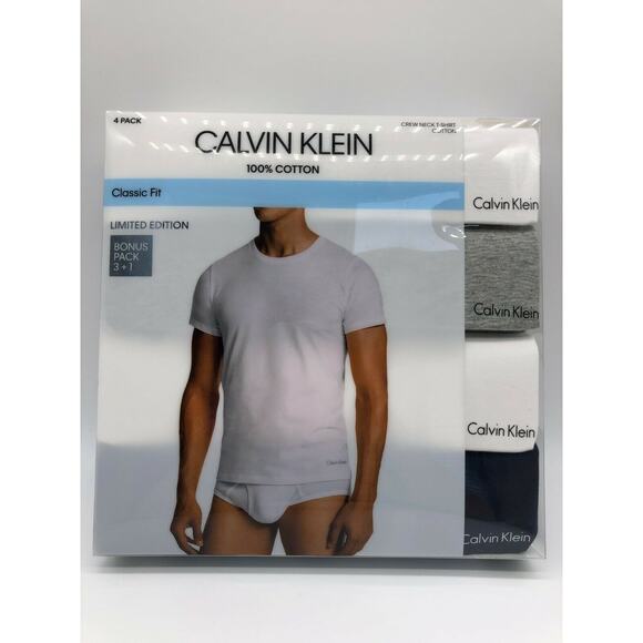 Calvin Klein Men's Crew Neck T-Shirt 4 Pack 100% Cotton Limited Edition Size M - Picture 1 of 12